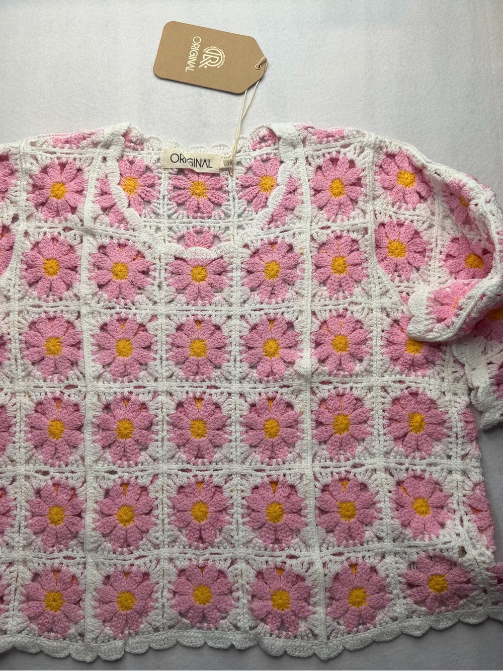 Original Pink Daisy Crochet Scoop-Neck Sweater